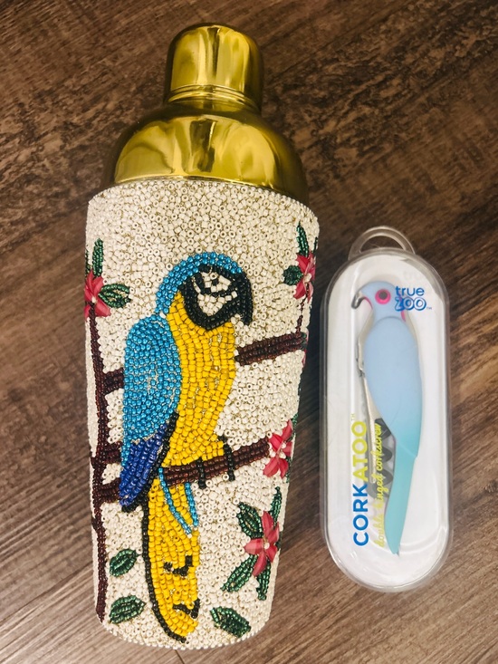 Other - Beaded Parrot Cocktail Shaker Gold & Multicolor Bar Shaker & Corkatoo Opener